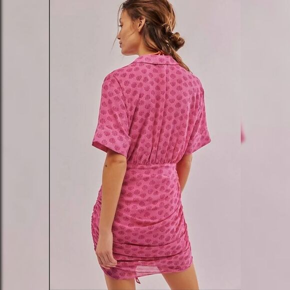 Free People Silver Honey Mini Wrap Dress Shell Print Berry Combo Pink Size Large - Picture 2 of 14